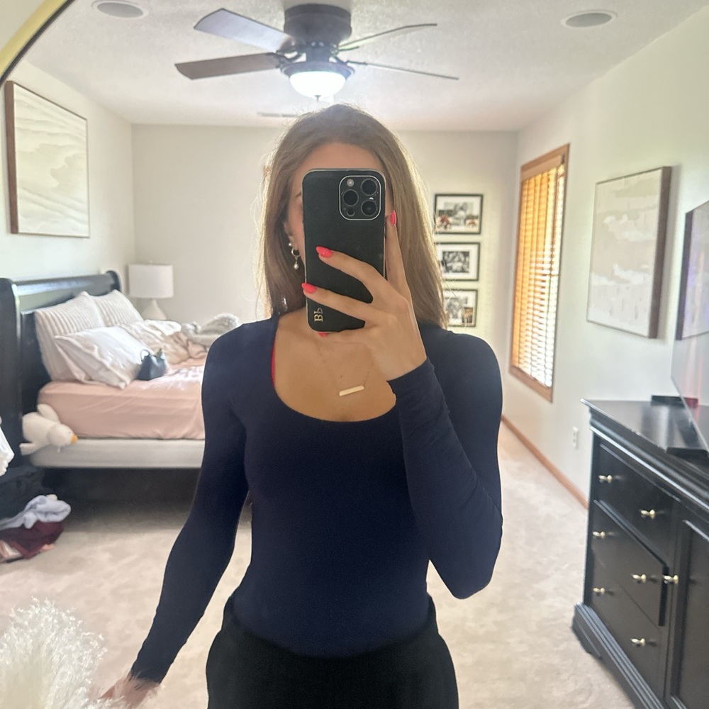 aerie Navy Scoop-Neck Long Sleeve Bodysuit